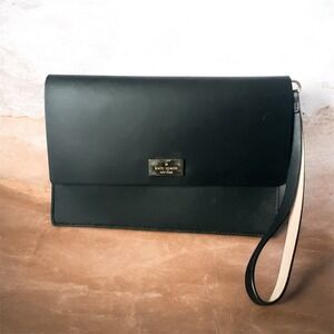 Kate Spade New York Putnam Drive Wristlet Smooth Leather Black Gold 5"x 7.5"